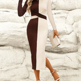 Női testhezálló ruha - hosszú ujjú - geometrikus minta - elegáns texturált anyag