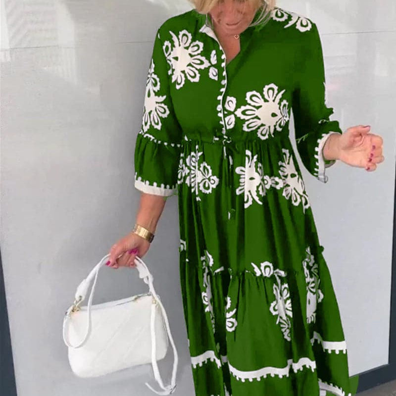 Katia - Virágmintás designer ruha 3/4-es ujjal