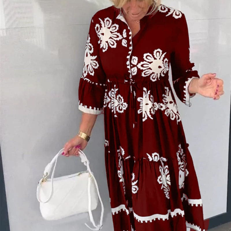 Katia - Virágmintás designer ruha 3/4-es ujjal