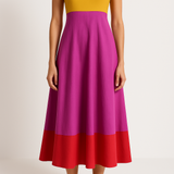 Női midi ruha – Vékony pántok – Bő szabású – Könnyű pamut – Színblokkos dizájn