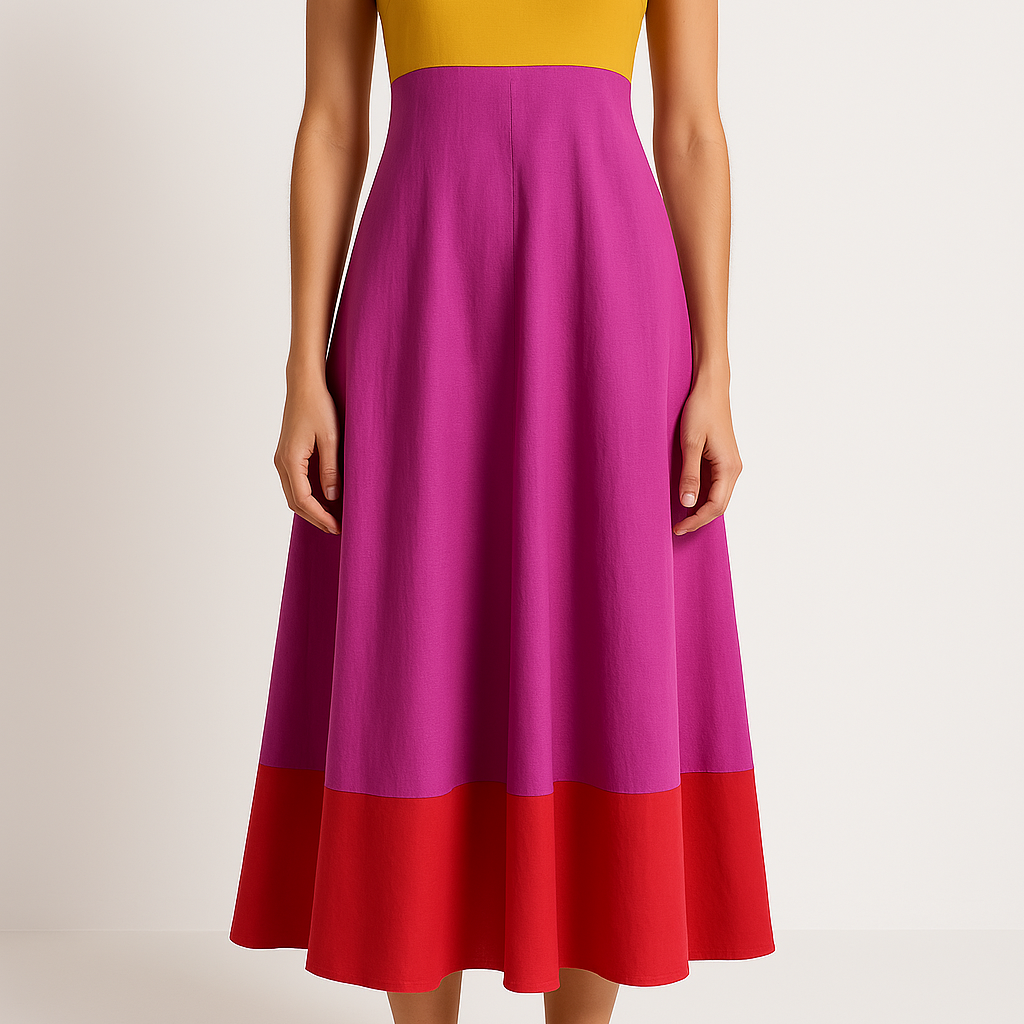 Női nyári ruha – Bő szabású – Vékony pántok – Könnyű, lélegző anyag – Blokkminta