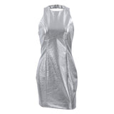 Női testhezálló ruha – Ujjatlan – Fényes műbőr – Karcsúsított mini szabású