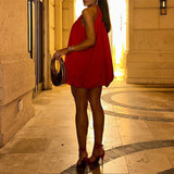 Női mini ruha – pántnélküli – bő szabású – elegáns, könnyű, rakott sifon