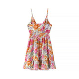 Női mini ruha – bő fazonú – vékony pántok – hátul megkötős – virágmintás