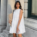 Női trapéz ruha – ujjatlan – bő szabású – könnyű sifon – fodros szegély