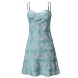 Női mini ruha – Sima szatén – Testhezálló szabás – Vékony pántok – Virágminta