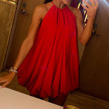 Női mini ruha – pántnélküli – bő szabású – elegáns, könnyű, rakott sifon