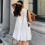 Női trapéz ruha – ujjatlan – bő szabású – könnyű sifon – fodros szegély