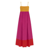 Női midi ruha – Vékony pántok – Bő szabású – Könnyű pamut – Színblokkos dizájn