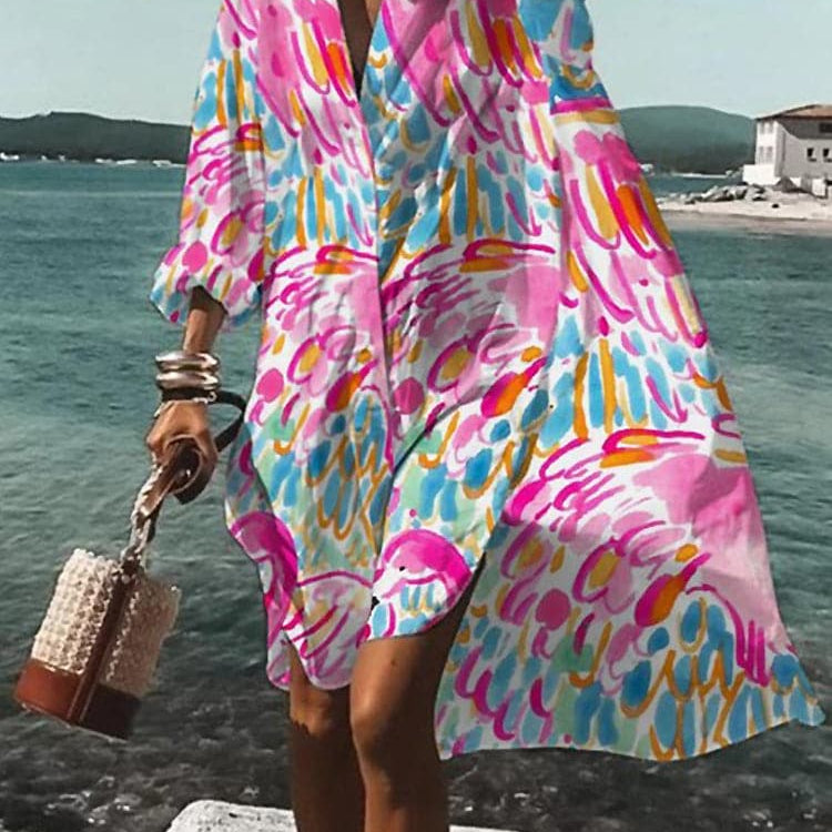 Fina - Színes, bő szabású ruha nyári mintákkal