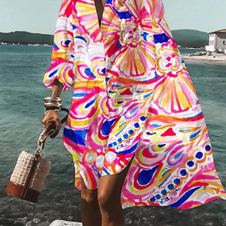 Fina - Színes, bő szabású ruha nyári mintákkal