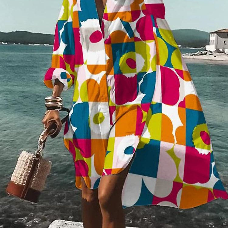 Fina - Színes, bő szabású ruha nyári mintákkal